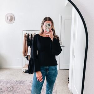 TIBI Black Bell Sleeve Top
